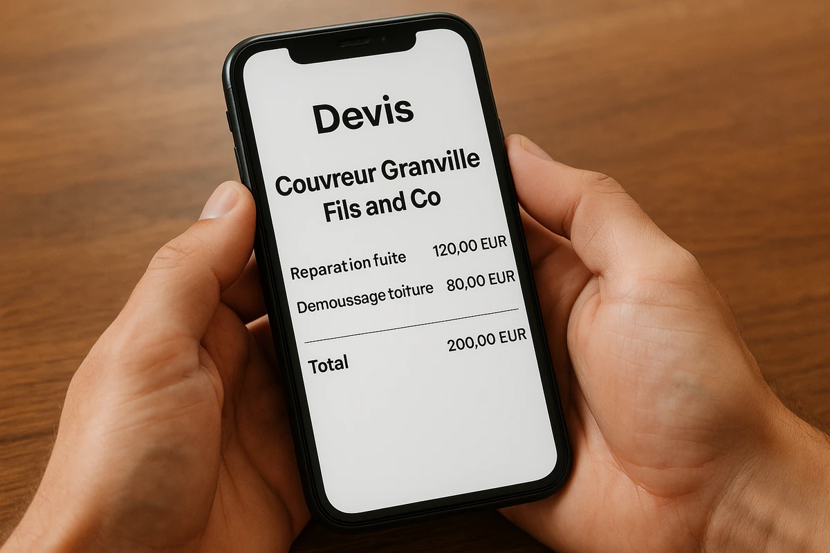 Devis couvreur à Granville détaillé et transparent affiché sur smartphone